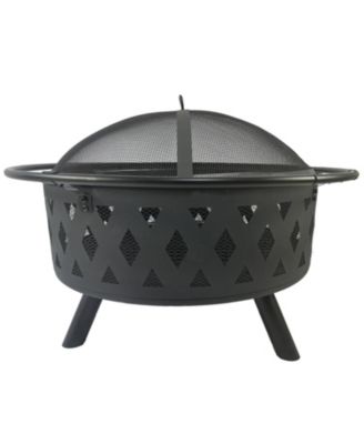Streamdale Diamond Mesh Round Fire Pit with Cover, Poker, and Accessories