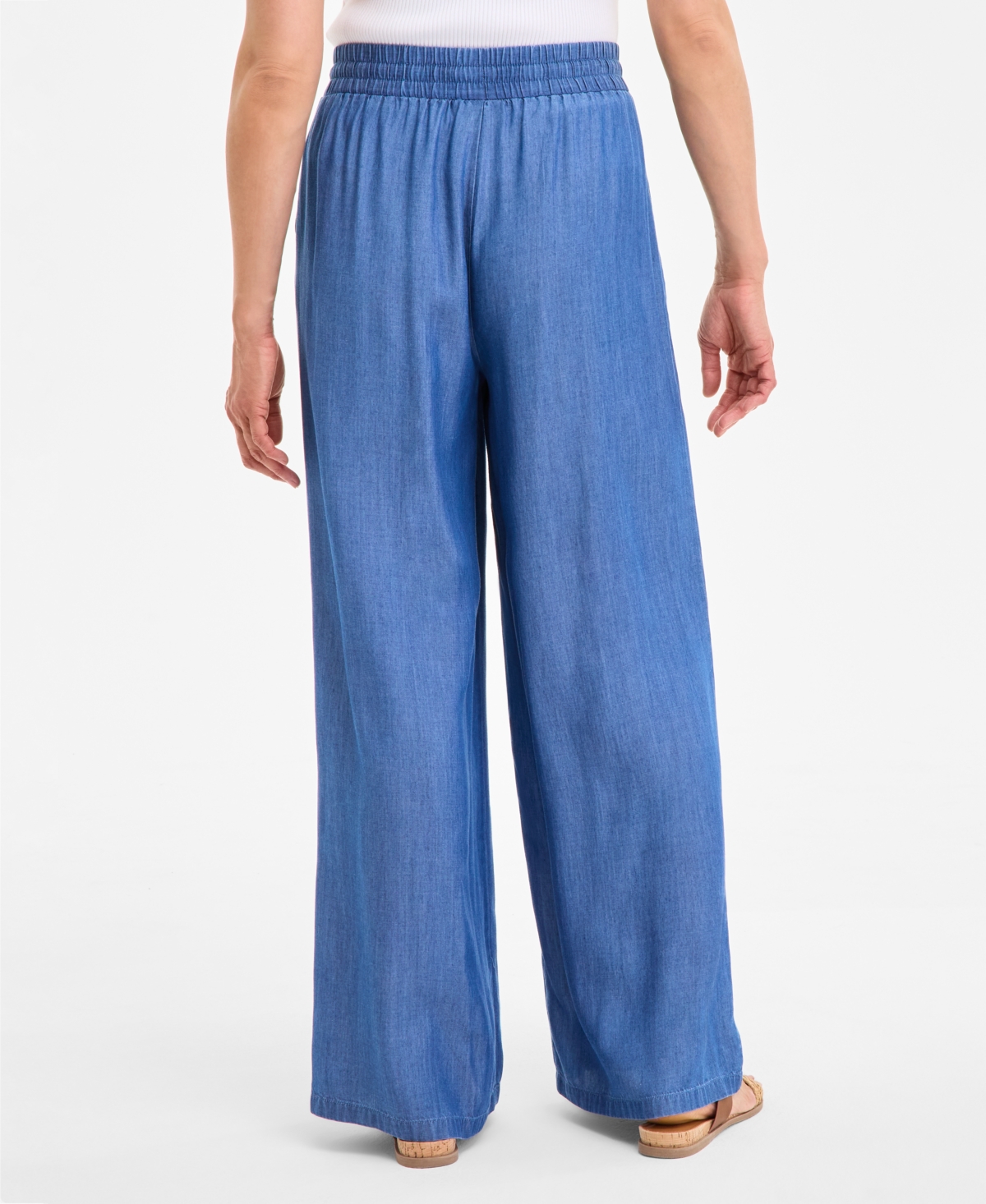 STYLE & CO PETITE GAUZE WIDE-LEG PULL-ON PANTS, CREATED FOR MACY'S 
