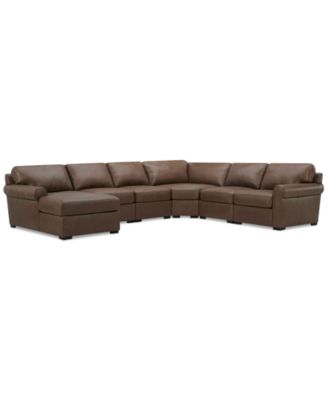 Radley Roll Arm 145" 6-Pc. Leather Wedge Corner Chaise Sectional, Exclusively at Macy's