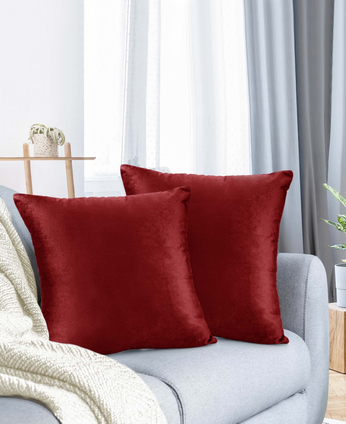 Nestl Elegant 2-pack Velvet Decorative Throw Pillows With Removeable Covers, 24" X 24" In Cherry Red