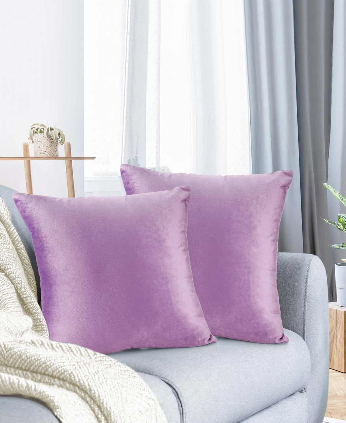 Nestl Elegant 2-pack Velvet Decorative Throw Pillows With Removeable Covers, 24" X 24" In Lavender