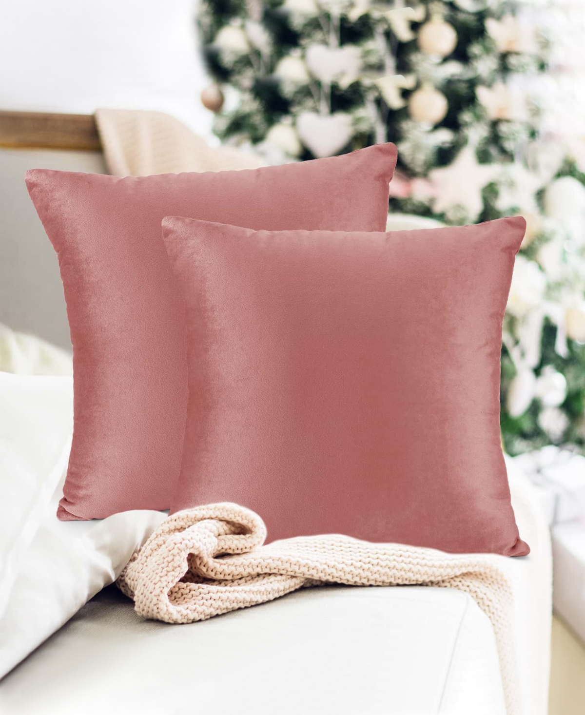 Nestl Elegant 2-pack Velvet Decorative Throw Pillows With Removeable Covers, 24" X 24" In Misty Rose
