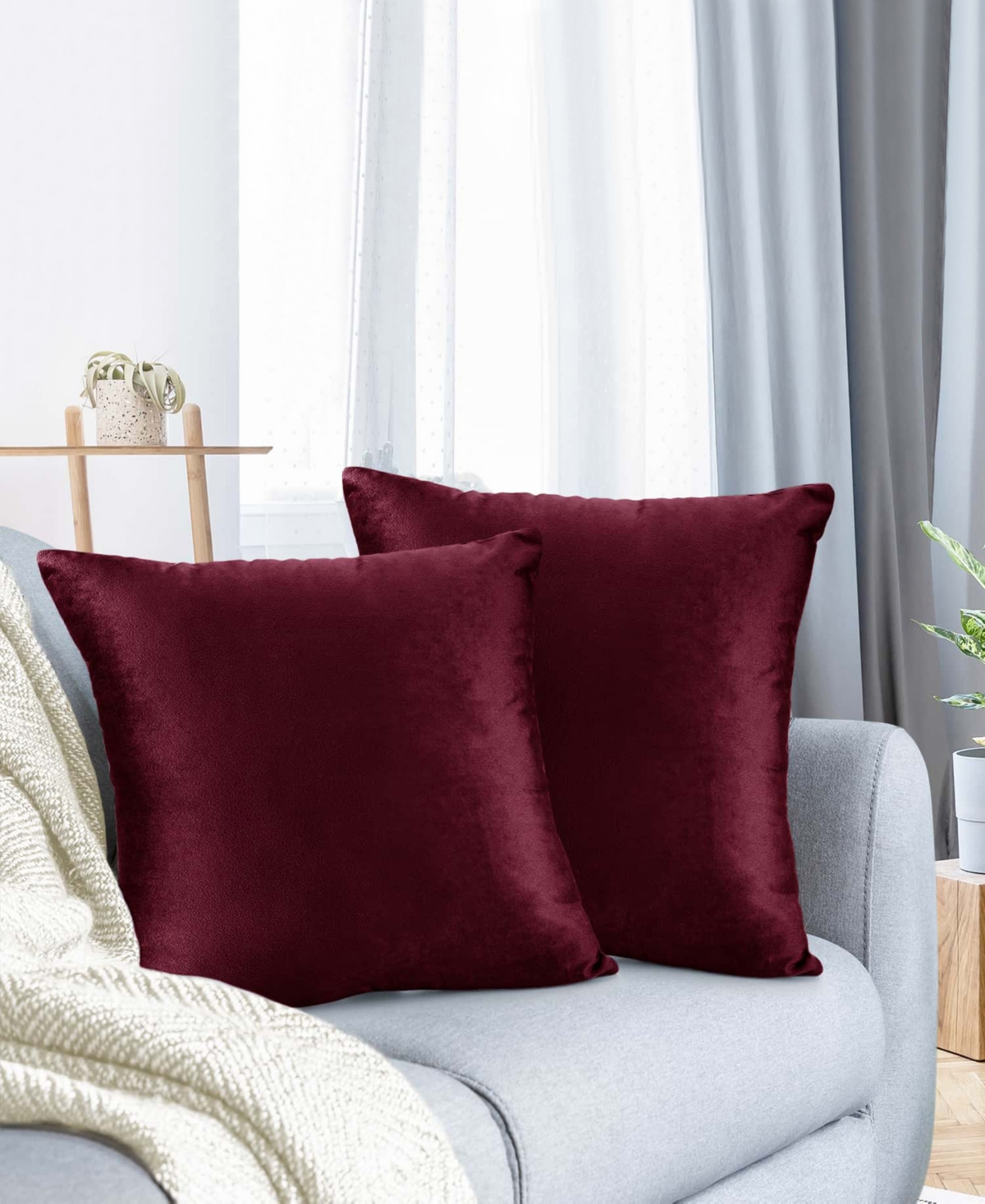 Nestl Elegant 2-pack Velvet Decorative Throw Pillows With Removeable Covers, 24" X 24" In Burgundy