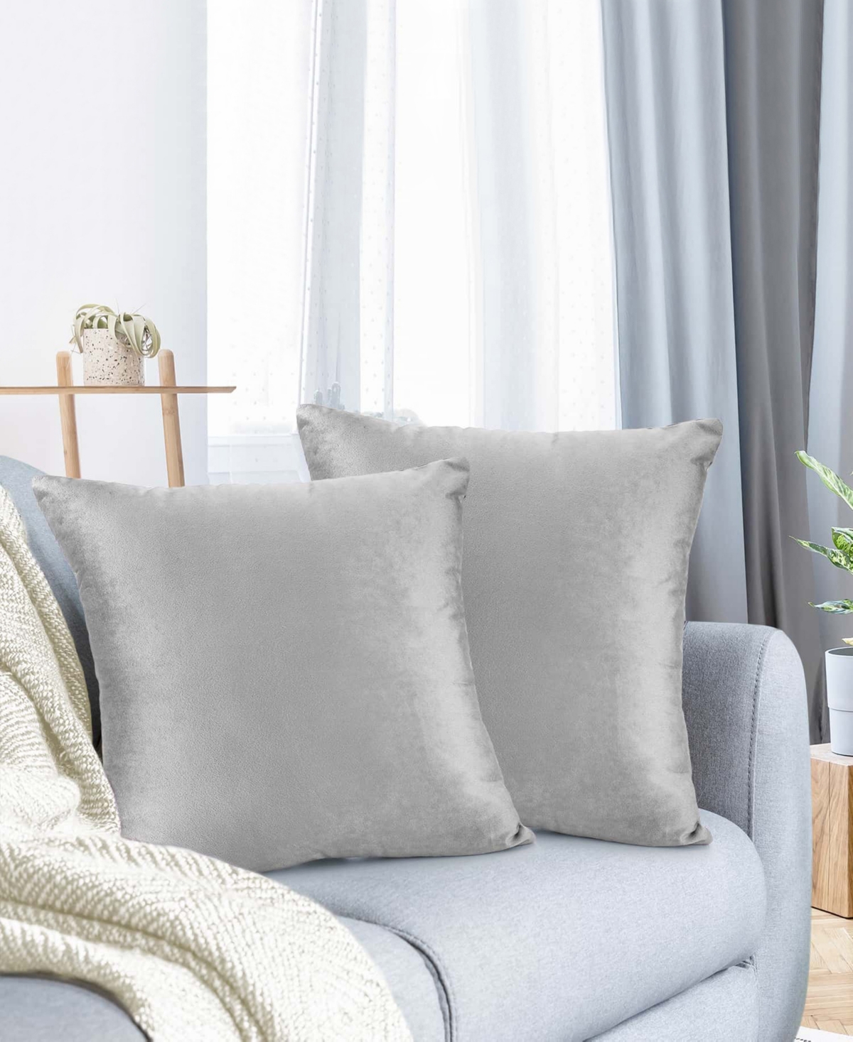 Nestl Elegant 2-pack Velvet Decorative Throw Pillows With Removeable Covers, 24" X 24" In Light Gray