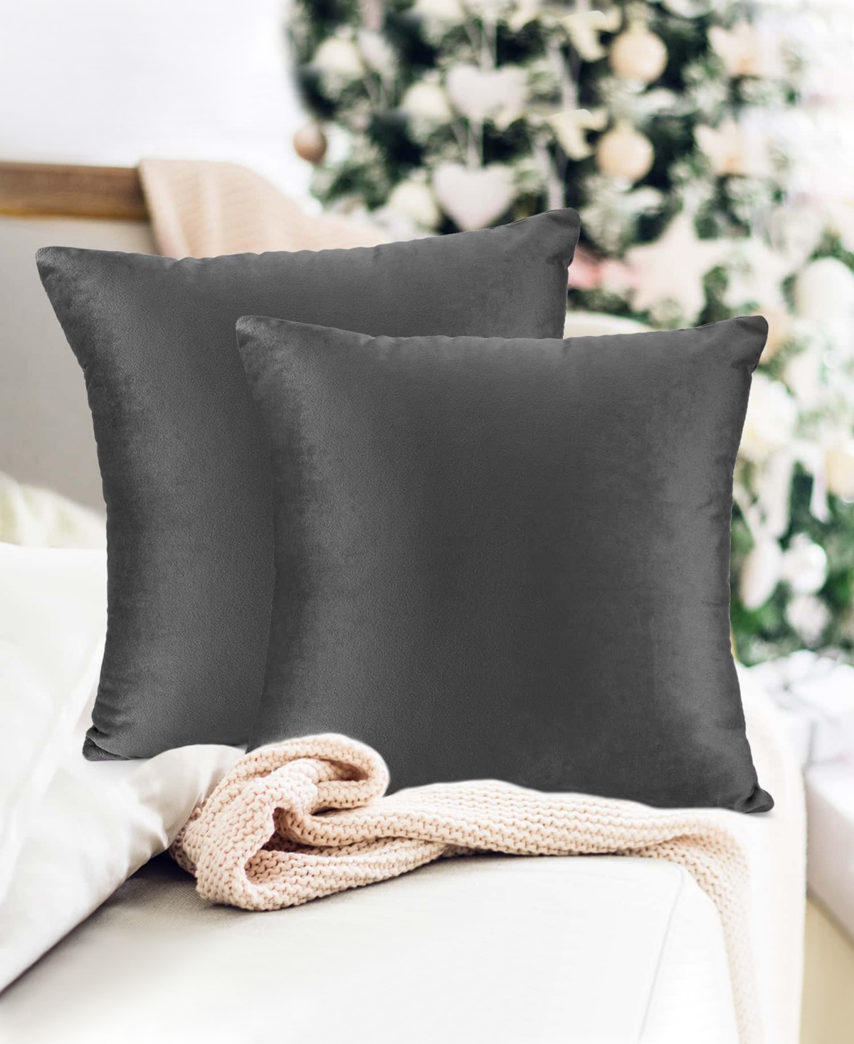 Nestl Elegant 2-pack Velvet Decorative Throw Pillows With Removeable Covers, 26" X 26" In Dark Gray