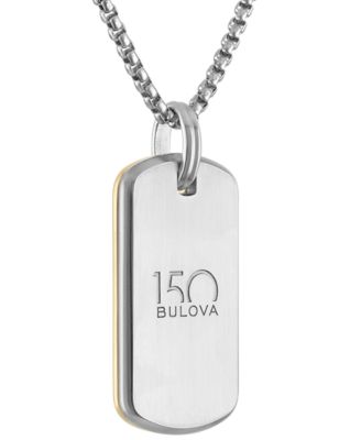 Men's 150th Anniversary American Flag Two-Tone Stainless Steel Dog Tag Pendant 24" Necklace