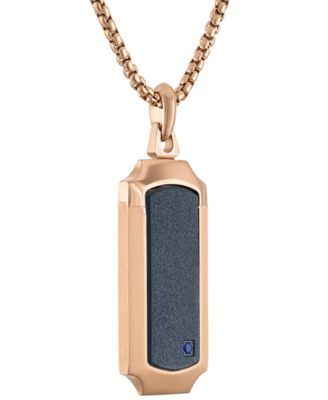 Men's 150th Anniversary Rose Gold-Tone Stainless Steel Blue Sapphire Accent Dog Tag Pendant Necklace, 24" + 2" extender
