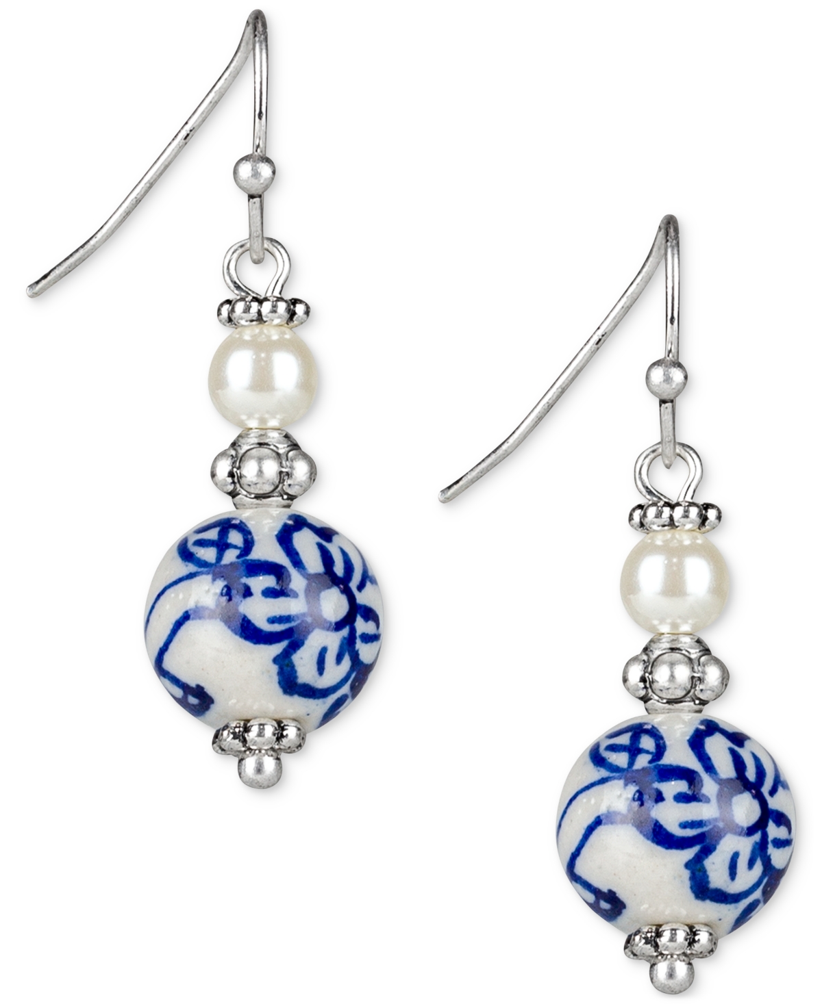 Patricia Nash Silver-Tone Blue Double Drop Earrings