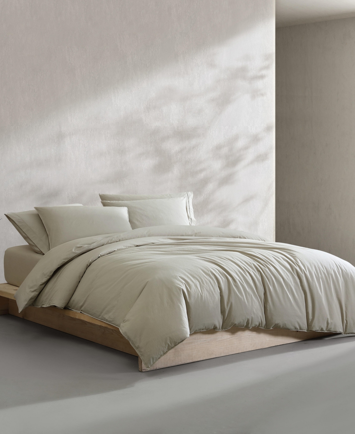 Calvin Klein Washed Texture Solid Cotton Jacquard 3 Piece Duvet Cover Set, Queen In Green