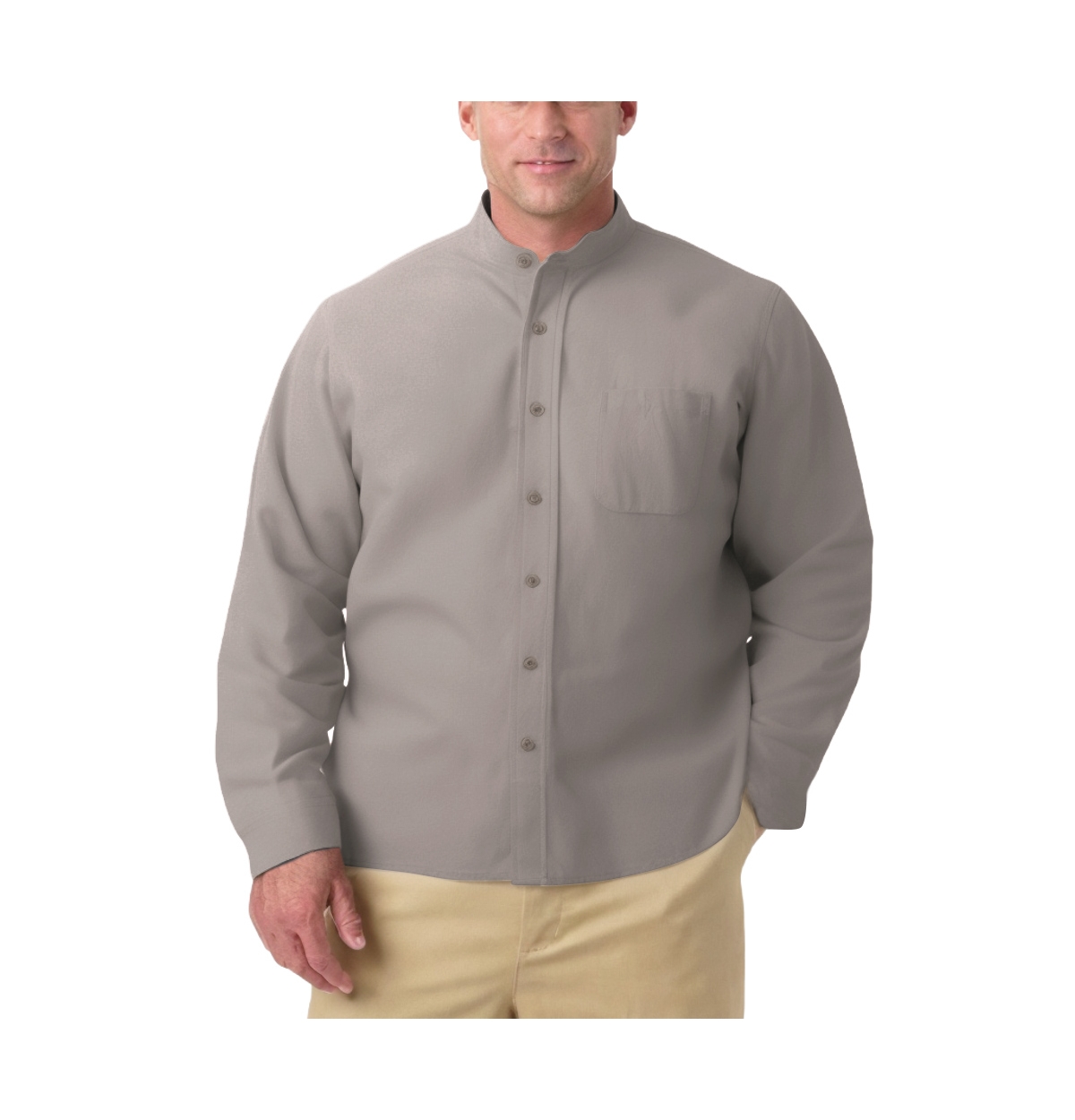 Big & Tall Gauze Mandarin Collar Shirt - White