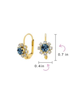 Flower Crystal Drop Earrings Gold Plated Brass Lever Back