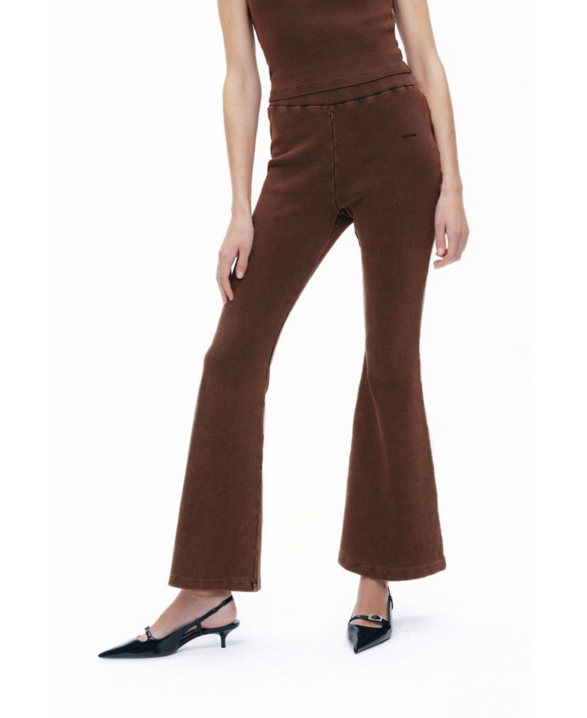 Women's Ribbed Flared Pants - Brown