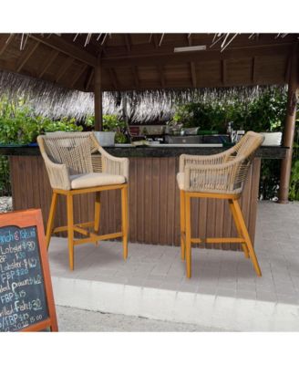 Bar Stools Set of 2 with Arm and Backrest, Outdoor Counter Height Bar Chairs with Cushion, Aluminum Tall Bar stools-Rounded Backre