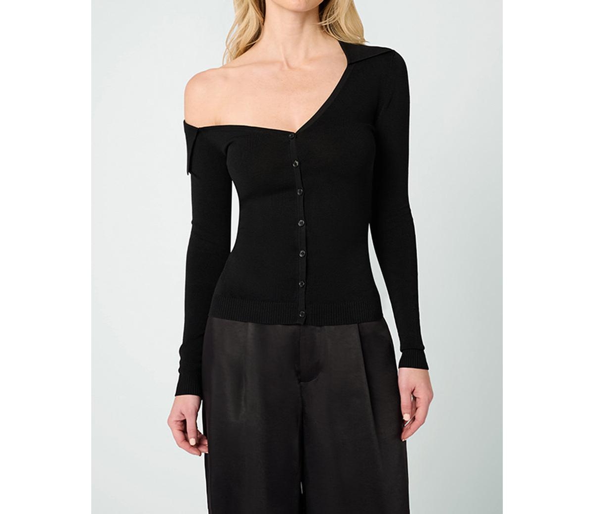 Women's Off The Shoulder Collared Shirt - Black