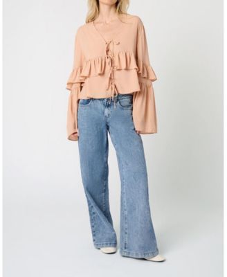 Women's Ruffle Tie Front Top