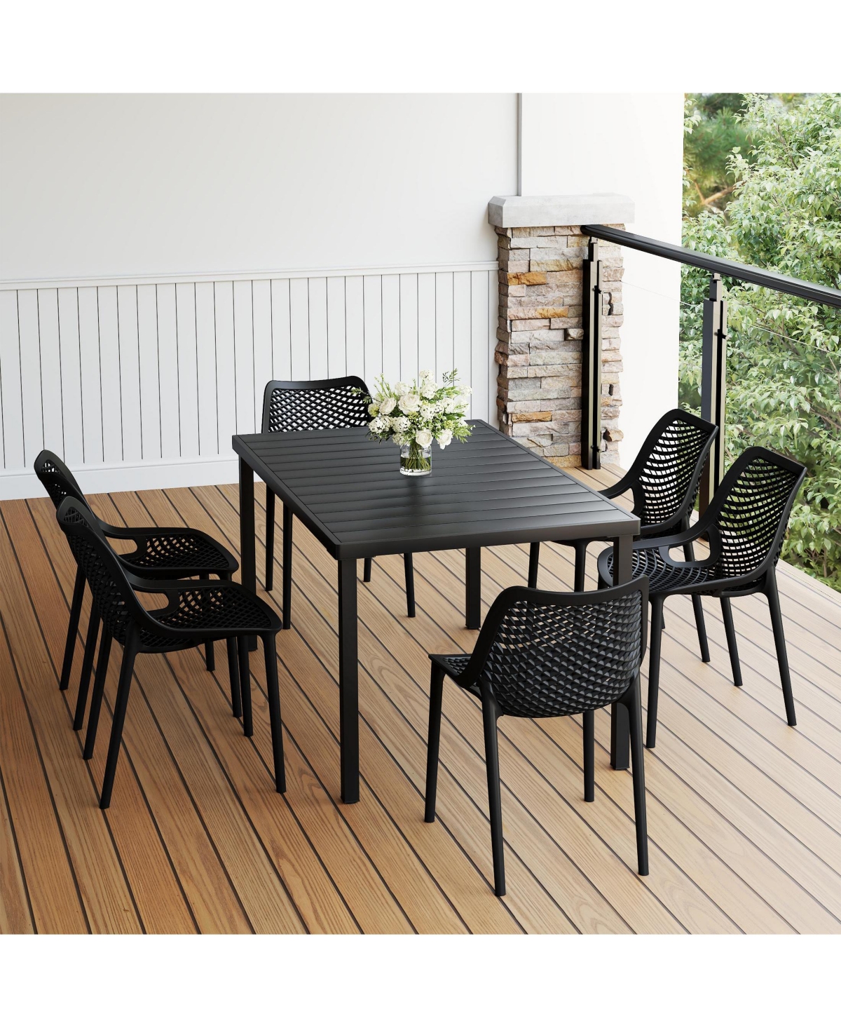 7-Piece Outdoor Metal Patio Dining Table Set With Stackable Chairs