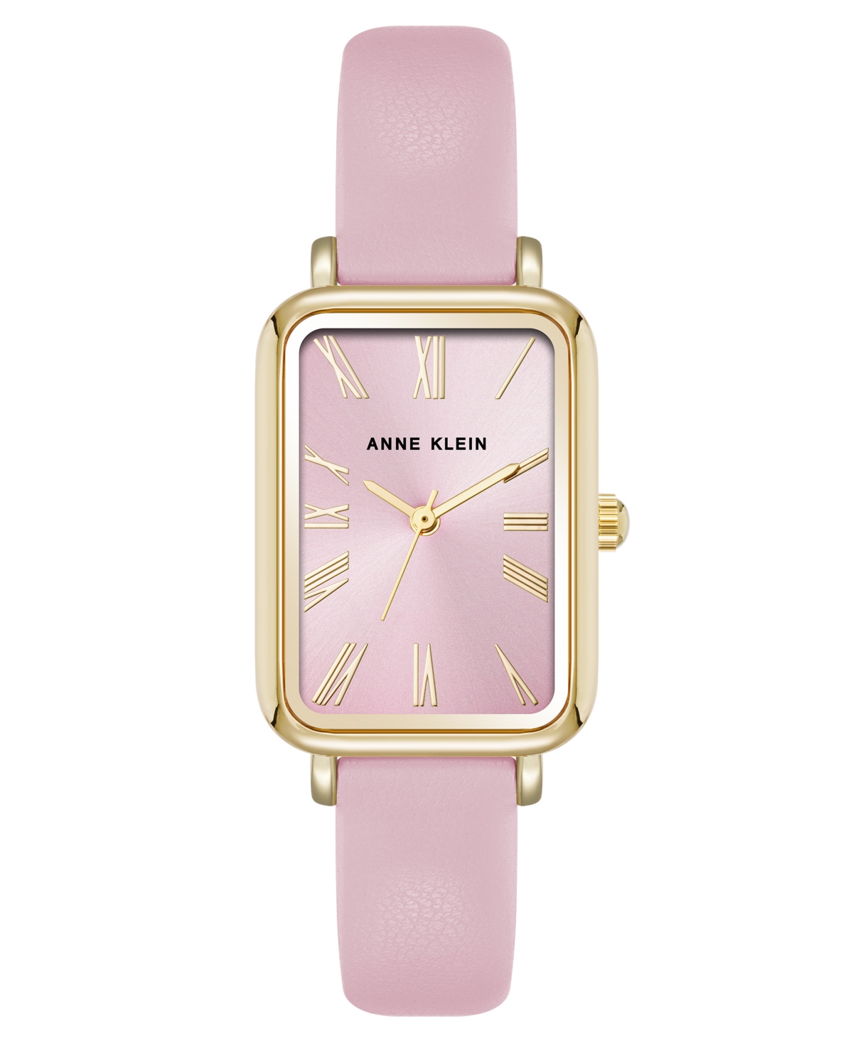 Anne Klein Women's Quartz Rectangular Pink Polyurethane Leather And Gold-tone Metal Alloy Watch, 23mm In Pink,gold-tone