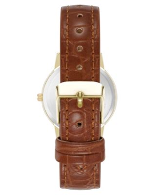 Women's Quartz Casual Brown Polyurethane Leather and Gold-Tone Metal Alloy Boyfriend Watch, 34mm