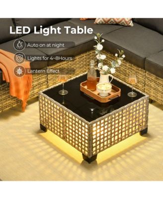 13 Piece Outdoor Patio Furniture Sets with Fire Pit Table,All Weather Wicker Sectional Sofa with Extra Deep Patio Swivel Chairs and Solar Powered Coffee Table for Porch,Garden,Backyard