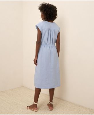 Women's Organic Cotton Coastal Double Gauze Tie Waist Midi Dress