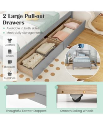 Twin Size Wooden Bed Frame with 2 Drawers for Teens and Adults