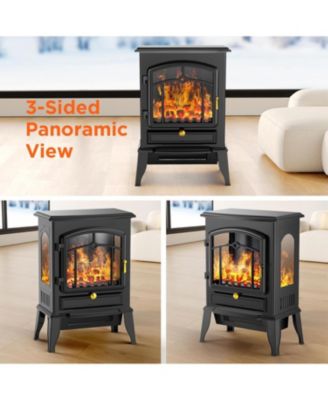 Electric Fireplace Stove, Freestanding Fireplace Heater with Realistic Flame, 1000/1500W Fireplace Heater, Overheating Safety Device, Thermostat, Adjustable Flame Brightness