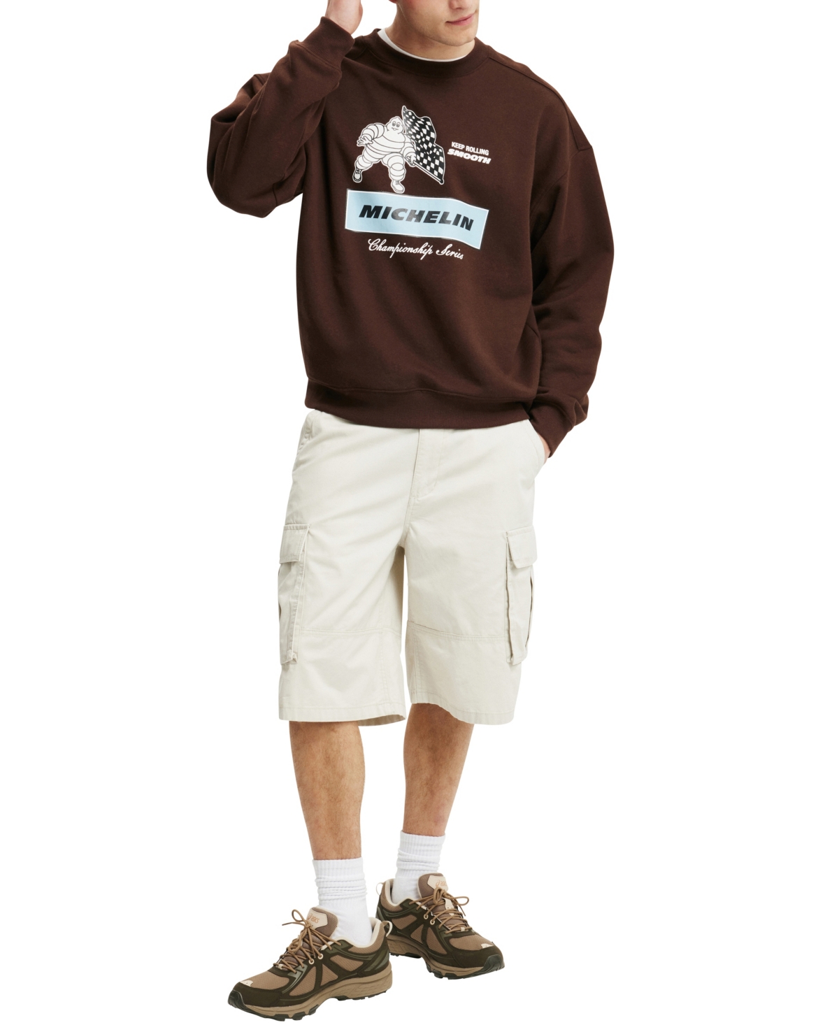 Shop Cotton On Men's Michelin Box Fit Crew T-shirt In Dark Oak,michelin Championship