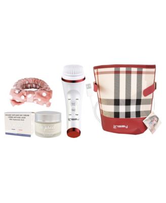 UltraSonic Facial and Body cleansing Brush with Temperature control Bundle with le preel Paris Day Time Cream, USB Cable, Headband and Bag