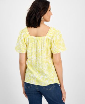 Petite Square-Neck Cotton Top, Exclusively at Macy's