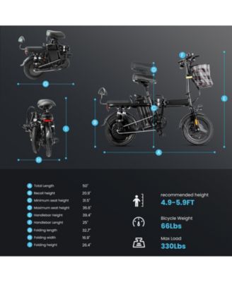 Foldable Electric Bicycle, 500W Peak Motor 45 Miles 80KM MAX  Range,  Upgraded E-bike with Front Basket, Phone Holder and Digital Display