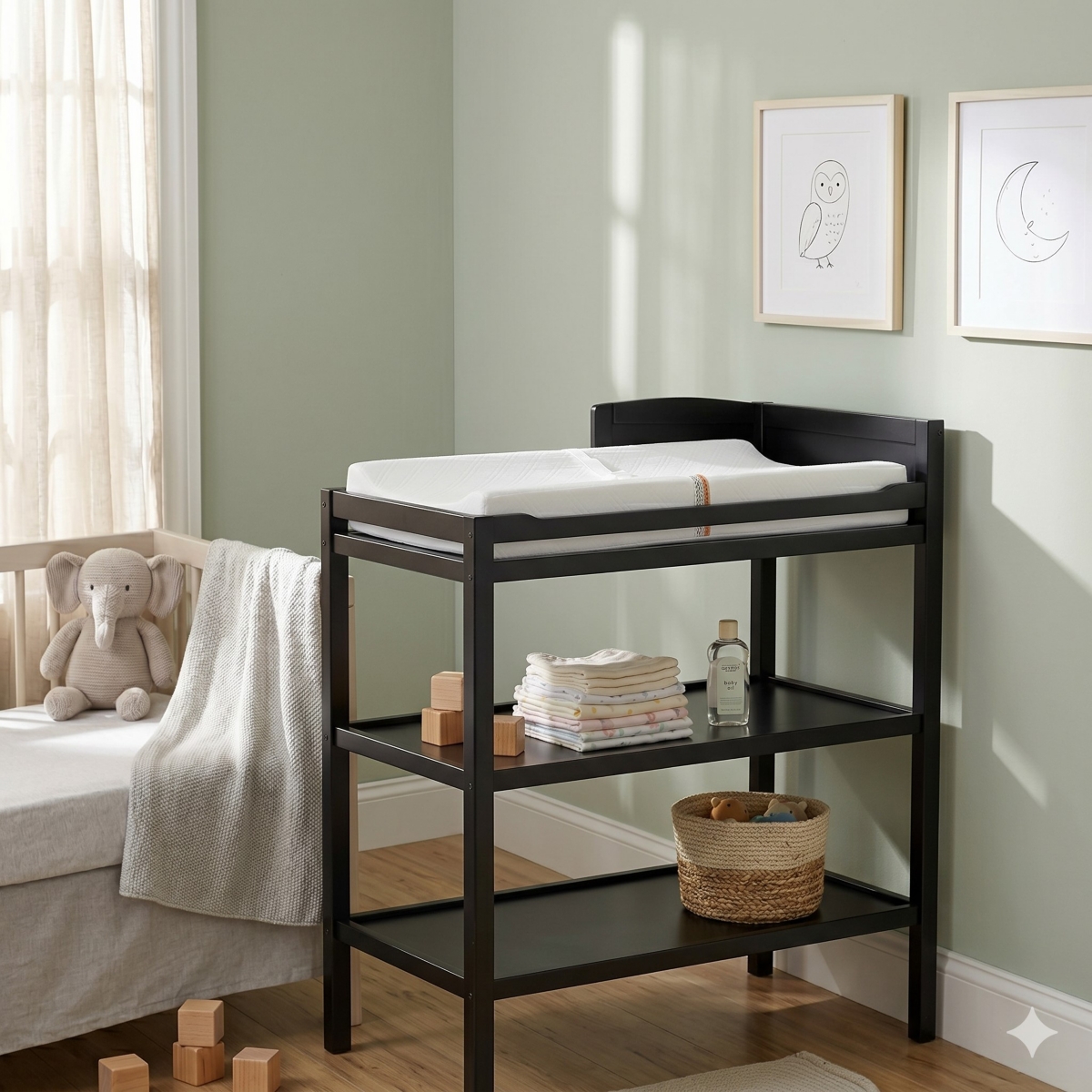 Storkcraft Alpine Changing Table (Black) - Includes Water Resistant Changing Pad - Black