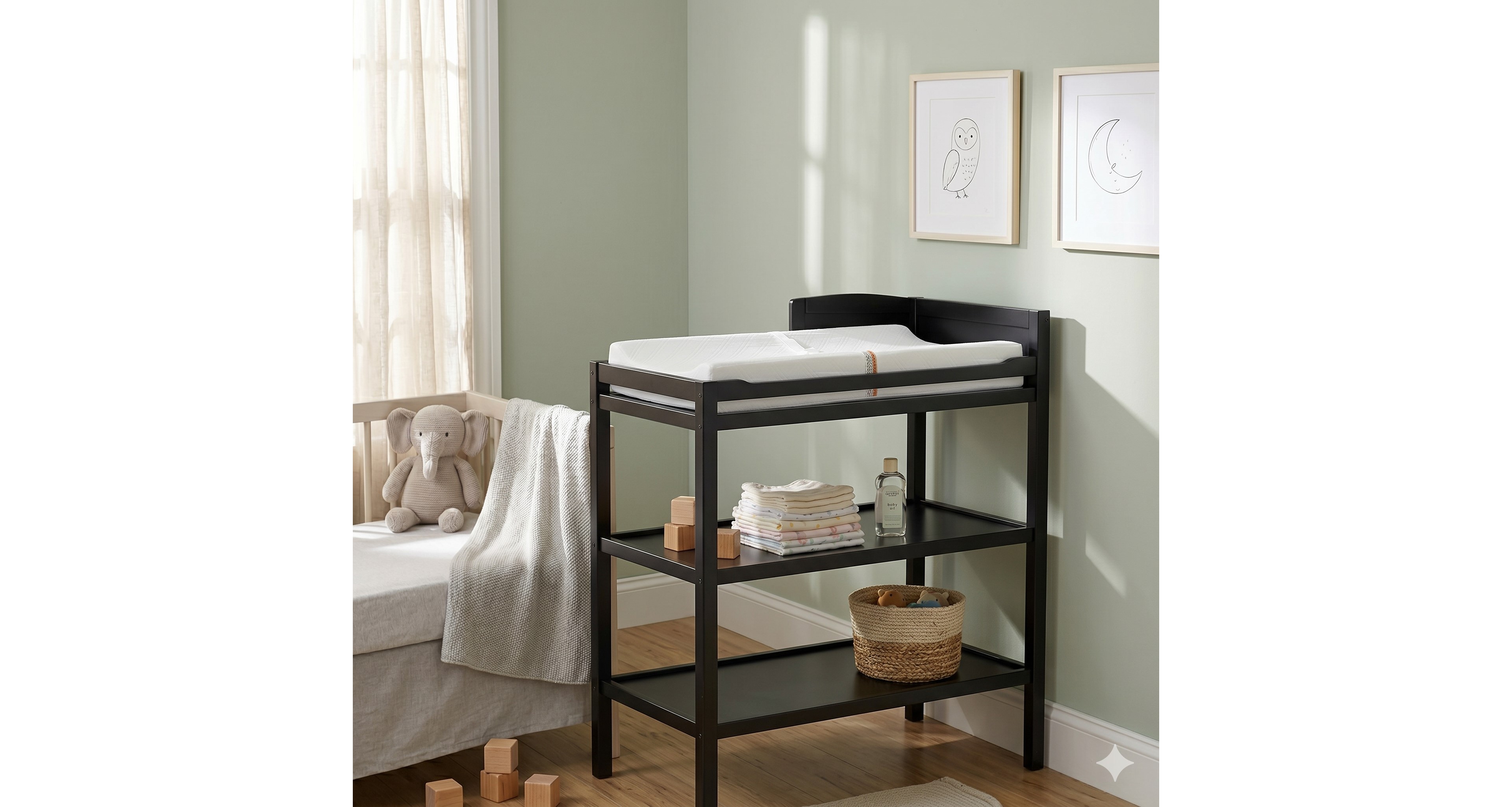 Storkcraft Alpine Changing Table (Black) - Includes Water Resistant Changing Pad