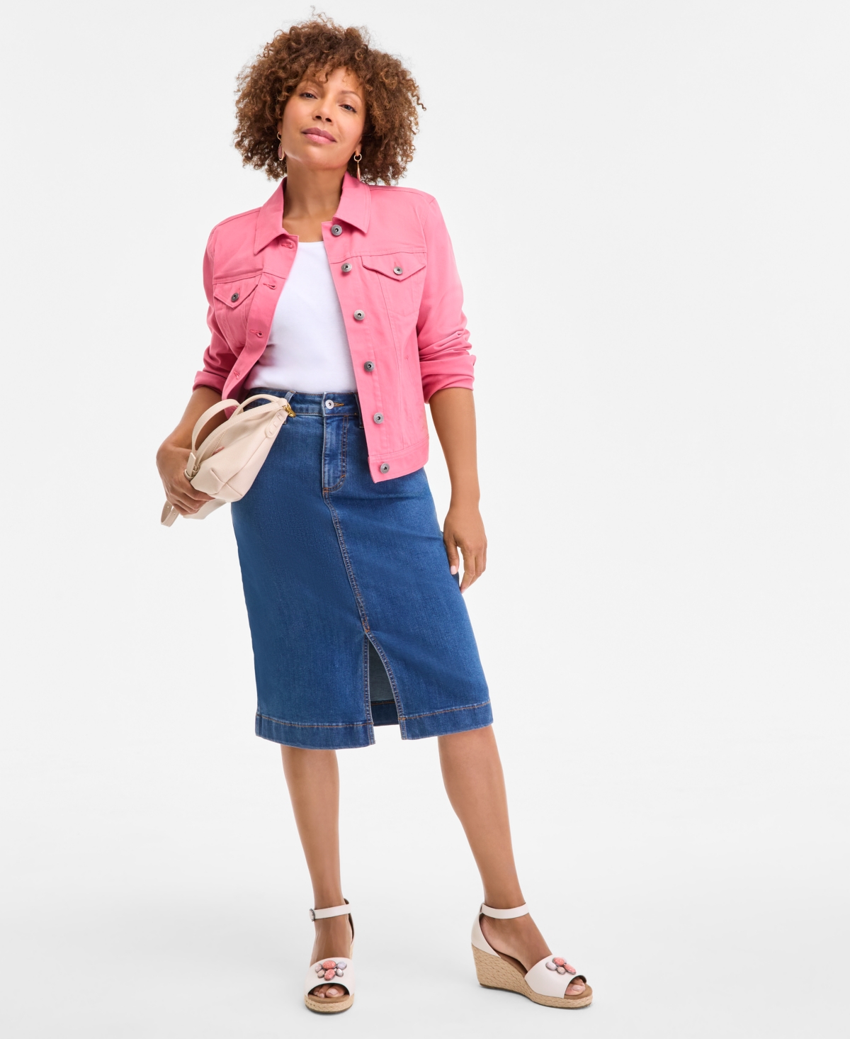 STYLE & CO WOMEN'S HIGH STRETCH DENIM MIDI SKIRT, EXCLUSIVELY AT MACY'S 