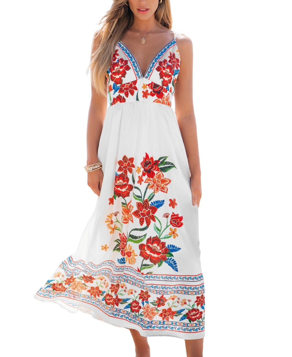 Women's Handpicked Blooms Floral Maxi Beach Dress - White