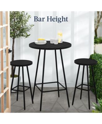 3-Piece Steel Patio Bar Height Round Bistro Set w/ Backless Stools, Slatted Design