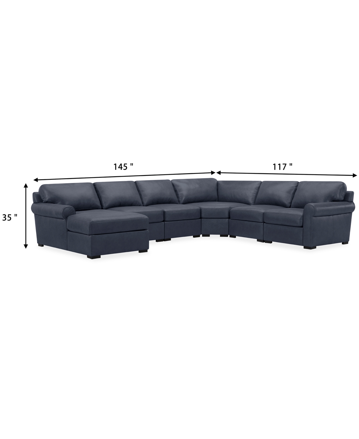 Macy's Radley Roll Arm 145" 6-pc. Leather Wedge Corner Chaise Sectional, Exclusively At