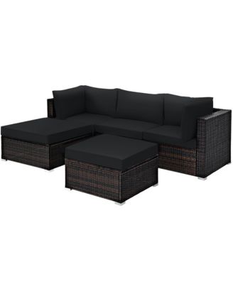 5PCS Patio Rattan Furniture Set Sectional Conversation Set Ottoman Table