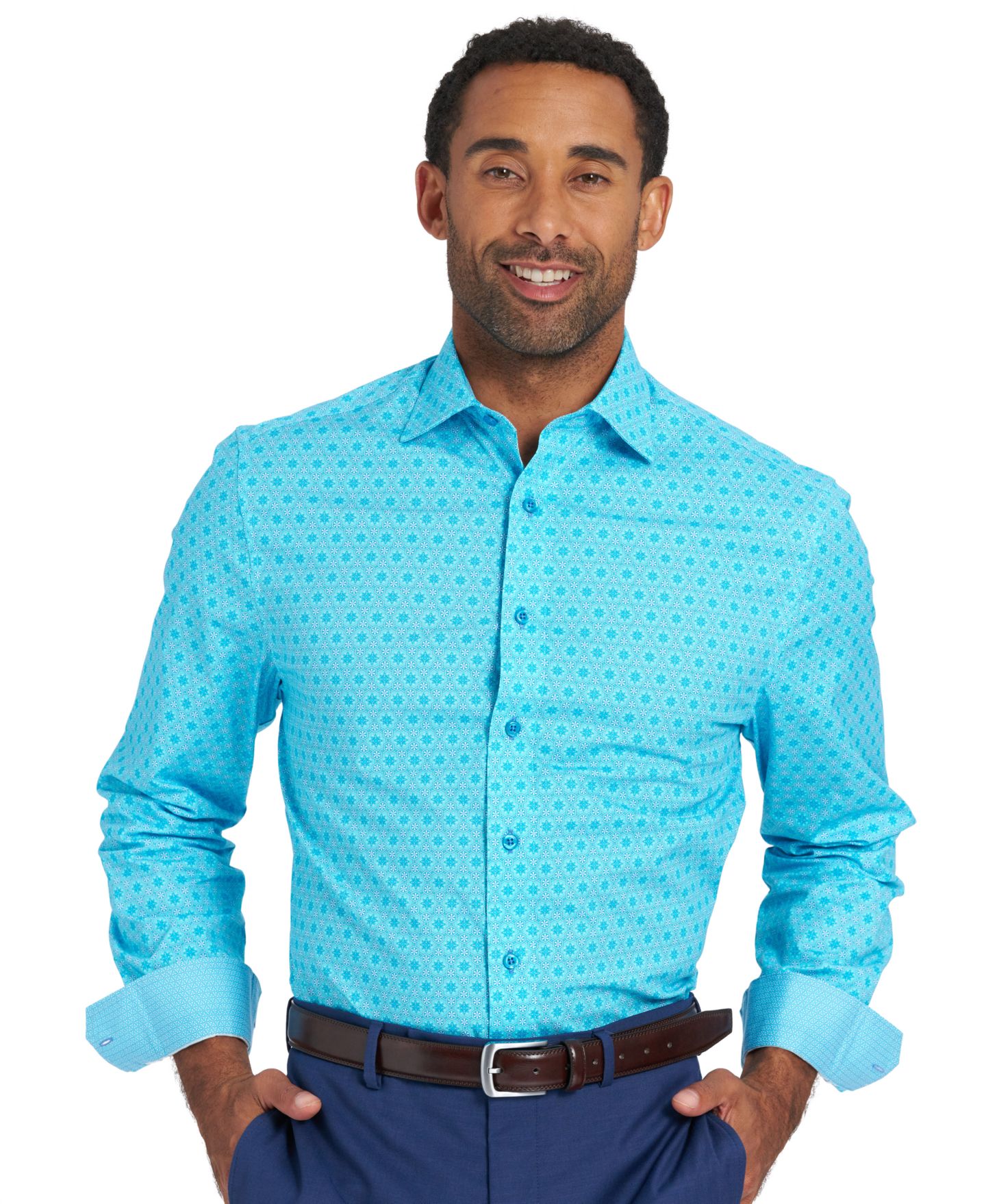 Мужская рубашка Nick Graham Hexagon Star Dress Shirt, цвет: Аквамариновый — фото 5