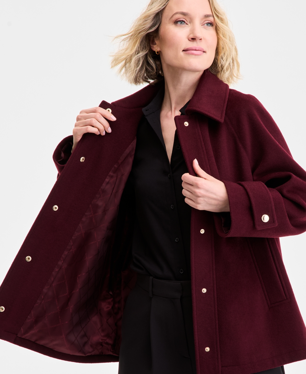 Michael Kors Michael  Women's Collared Button-front Coat, Exclusively At Macy's In Burgundy