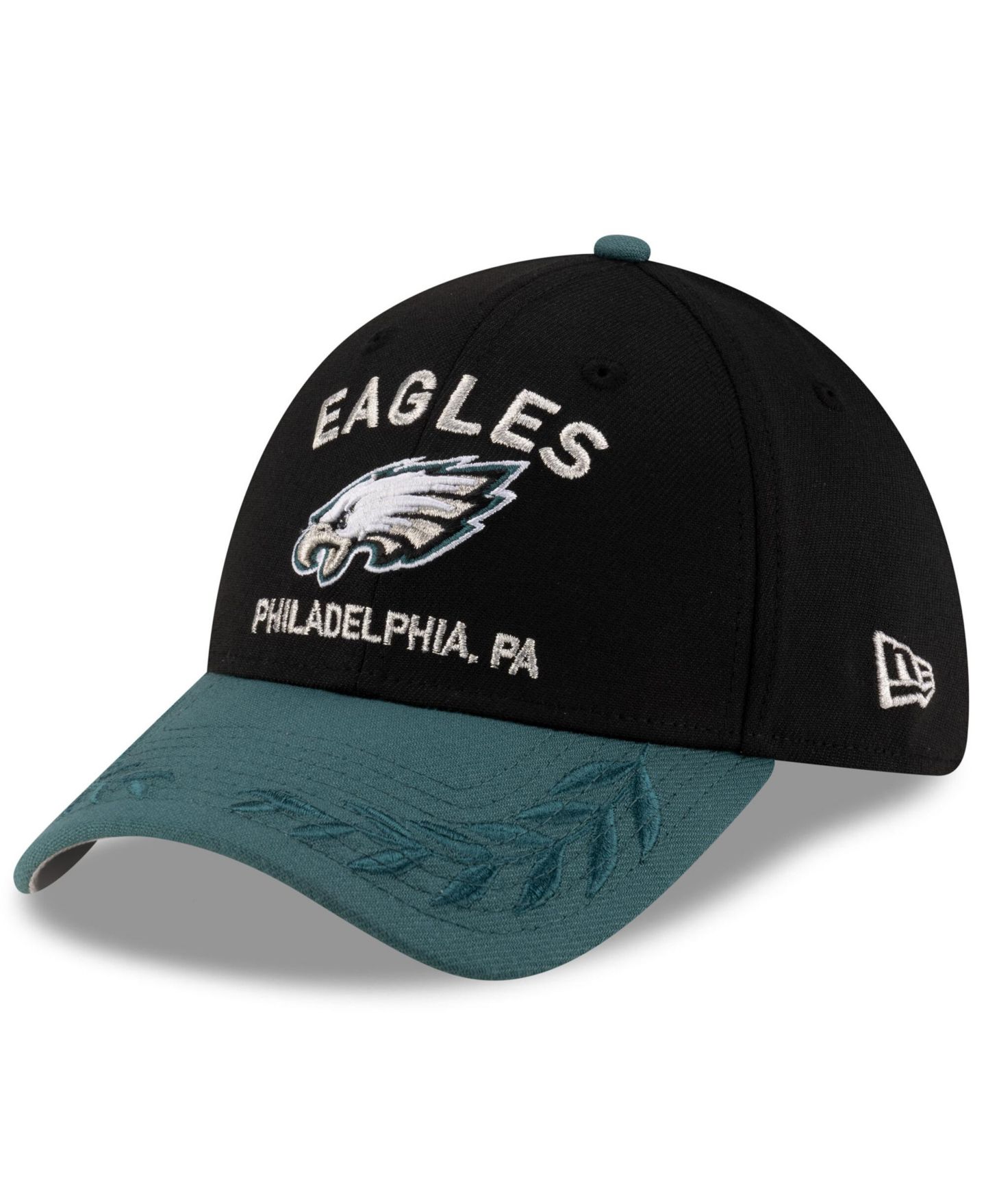 Мужская кепка New Era Black/Green Philadelphia Eagles 2025 NFL Draft 39THIRTY Flex Hat — фото 1