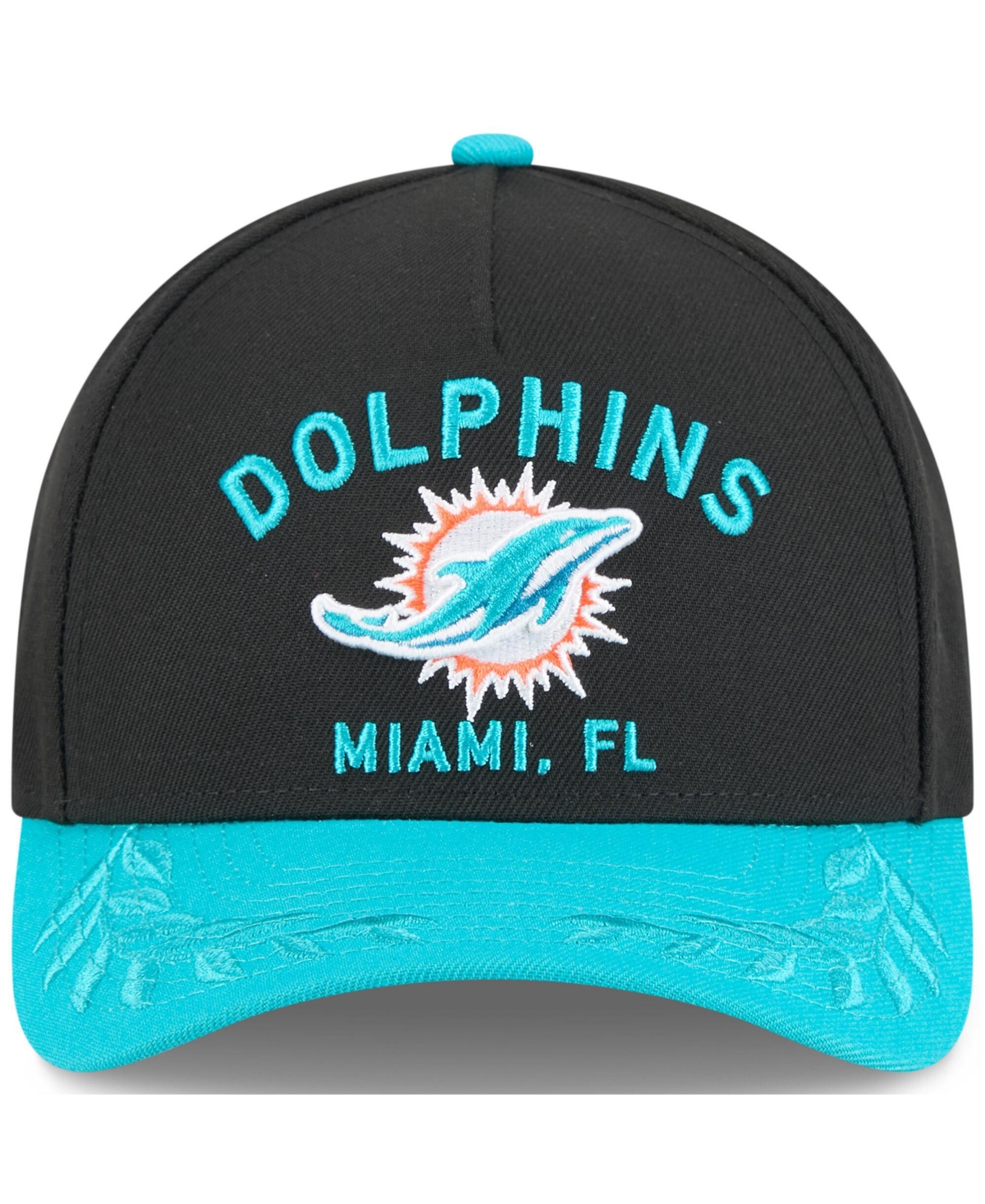 NEW ERA MEN'S BLACK/AQUA MIAMI DOLPHINS 2025 NFL DRAFT 9FORTY A-FRAME M-CROWN ADJUSTABLE HAT 