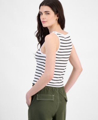 Juniors' Striped Boat-Neck Tank Top