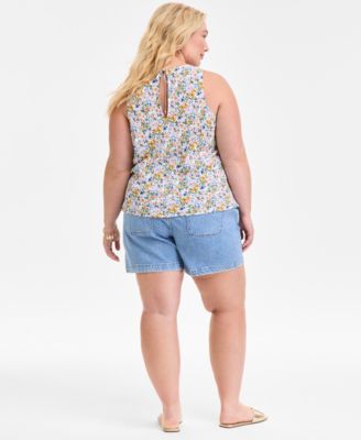 ON 34TH TRENDY PLUS SIZE FLORAL PRINT TANK TOP DENIM SHORTS EXCLUSIVELY AT MACYS 