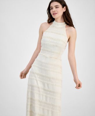 Women's Lace Knit Mock Neck Halter Dress