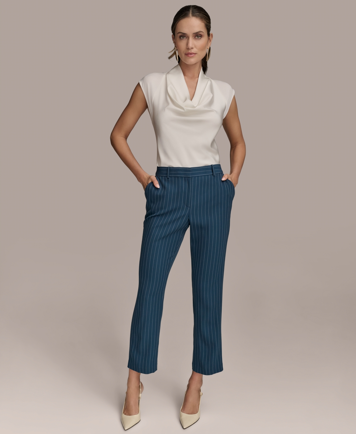 Shop Donna Karan Women's Straight-leg Pinstripe Pants
