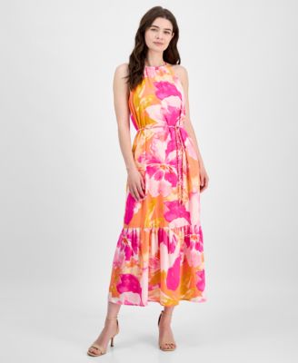 Anne Klein - Women's Tiered Floral Halter Maxi Dress