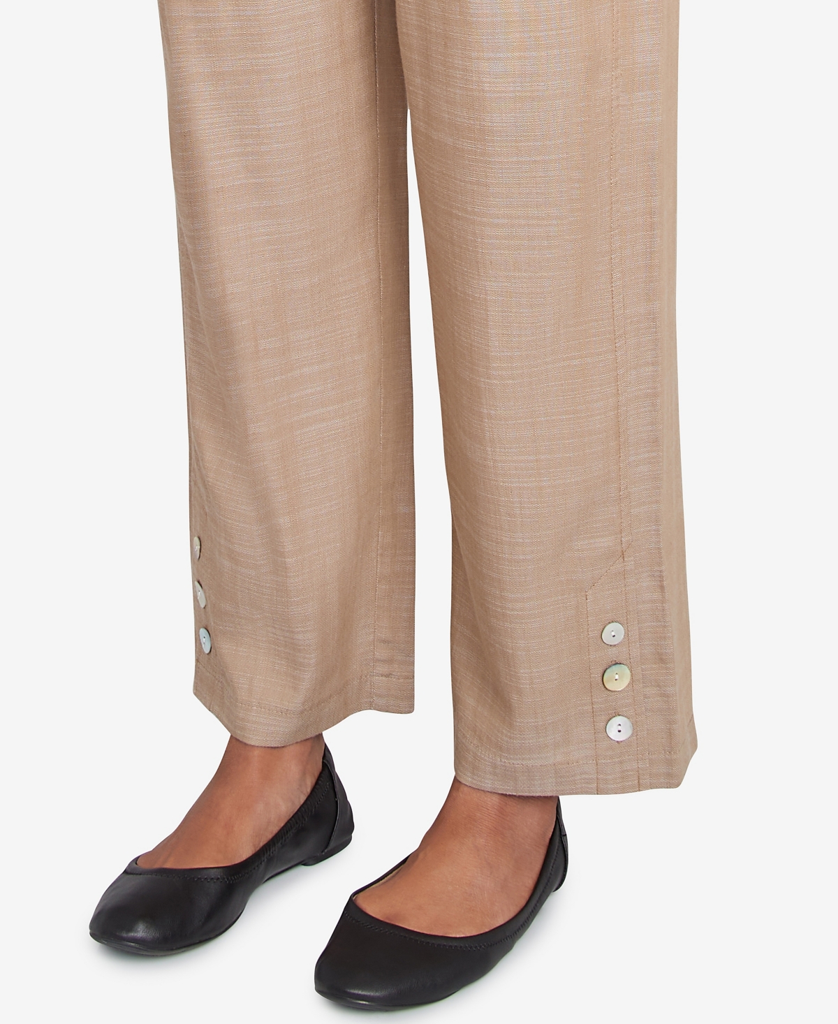 Alfred Dunner Women's Summer Solstice Relaxed Button Detail Ankle Pants In Neutral