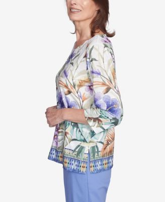 Women's Santa Fe Tropical Floral Border Crew Neck Top
