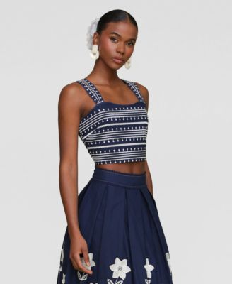 Women's Cotton Embroidered Square-Neck Tank Top