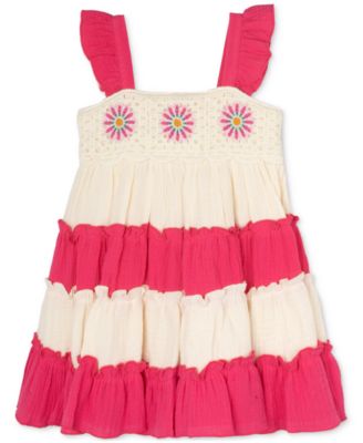 Baby Girls Flower Crochet Cotton Tiered Dress